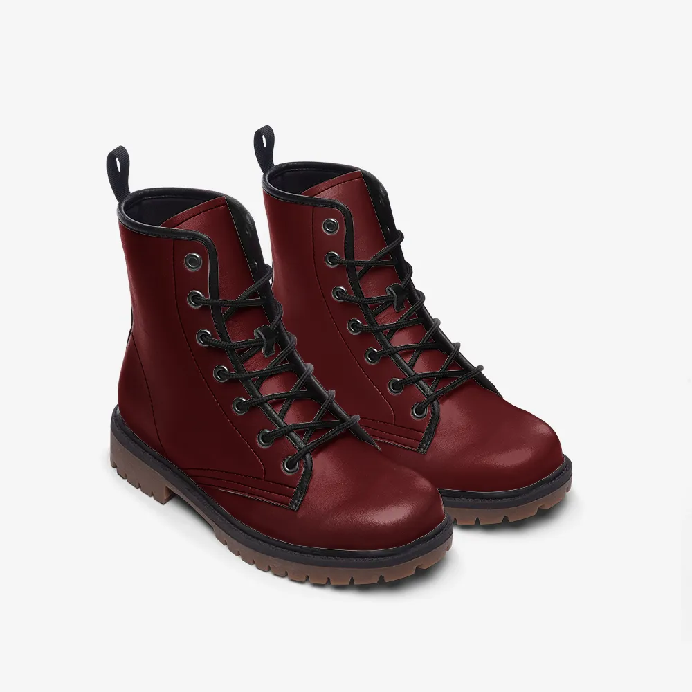 🛍️ Maroon Vegan Combat Boots – Rooted Passion, Unshakable Presence