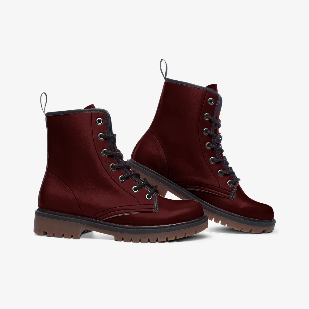 🛍️ Maroon Vegan Combat Boots – Rooted Passion, Unshakable Presence
