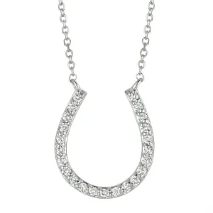 0.20 Carat Natural Diamond Horseshoe Necklace Pendant 14K White Gold 18'' chain