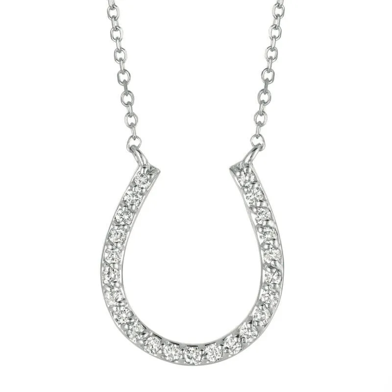 0.20 Carat Natural Diamond Horseshoe Necklace Pendant 14K White Gold 18'' chain