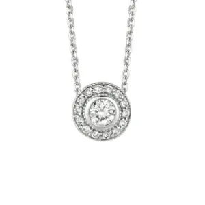 0.40 Carat Natural Diamond Bezel Necklace Pendant 14K White Gold G SI 18 inch