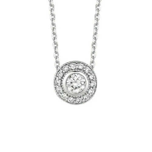 0.40 Carat Natural Diamond Bezel Necklace Pendant 14K White Gold G SI 18 inch