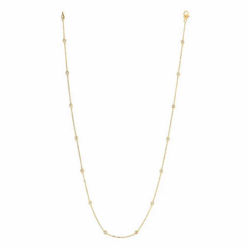 0.50 CARAT DIAMOND BY THE YARD NECKLACE G SI 14K YELLOW GOLD 14 STONES 18 INCHES ON SALE