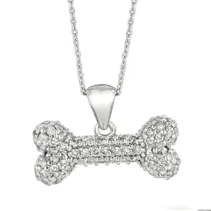 0.80 Carat Natural Diamond Bone Necklace 14K White Gold G SI 18 inches chain