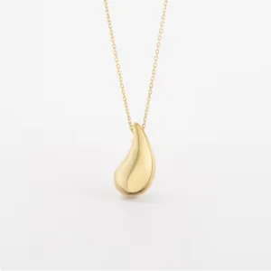 10K Yellow Gold (7mm) Puffed Water Drop Necklace