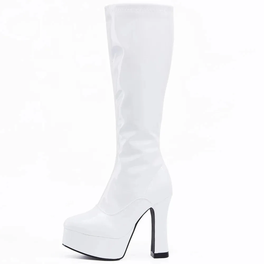 12CM High Ckunky Heel Platform Zip Patent Leather Retro Sweet Ladies Club Cosplay Boots