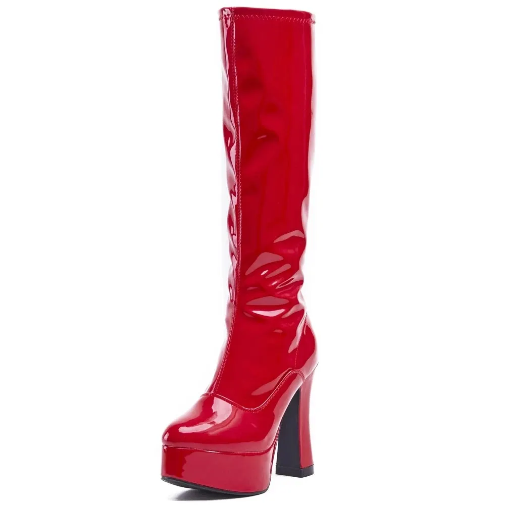 12CM High Ckunky Heel Platform Zip Patent Leather Retro Sweet Ladies Club Cosplay Boots