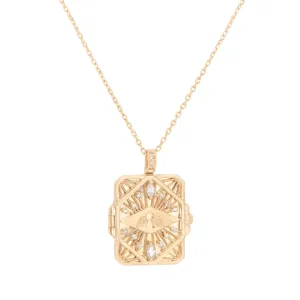 14K Gold "Diamond & Key" Open Book Locket Necklace