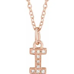 14K Rose .03 CTW Natural Diamond Petite Initial I 16-18" Necklace