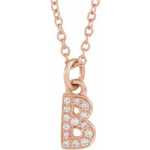 14K Rose .05 CTW Natural Diamond Petite Initial B 16-18" Necklace