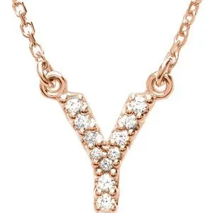 14K Rose .08 CTW Natural Diamond Initial Y 16" Necklace