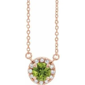 14K Rose 3 mm Natual Peridot & .03 CTW Natual Diamond 16" Necklace