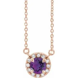 14K Rose 3.5 mm Natural Amethyst & .03 CTW Natural Diamond 18" Necklace