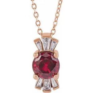 14K Rose Chatham® Lab-Created Ruby & 1/6 CTW Diamond 16-18" Necklace
