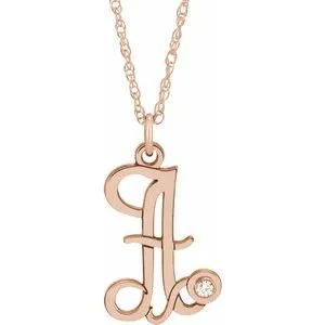 14K Rose Gold-Plated Sterling Silver .02 CT Diamond Script Initial A 16-18" Necklace