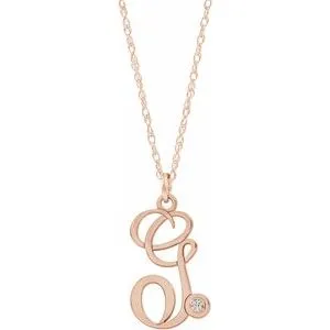14K Rose Gold-Plated Sterling Silver .02 CT Diamond Script Initial G 16-18" Necklace