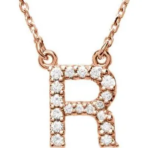 14K Rose Initial R 1/8 CTW Diamond 16" Necklace