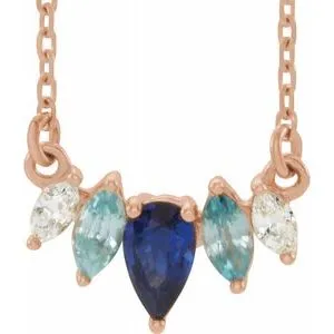 14K Rose Multi-Gemstone & .07 CTW Diamond Curved Bar 18" Necklace