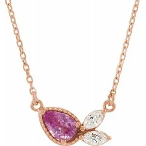 14K Rose Pink Sapphire & 1/6 CTW Diamond 16" Necklace
