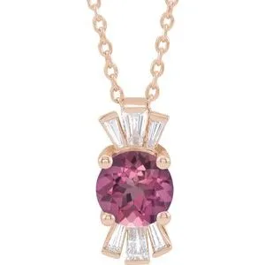 14K Rose Pink Tourmaline & 1/6 CTW Diamond 16-18" Necklace