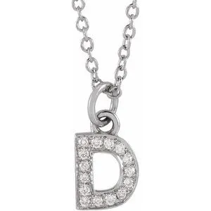 14K White .05 CTW Natural Diamond Petite Initial D 16-18" Necklace