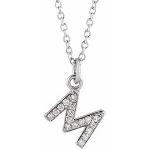 14K White .06 CTW Natural Diamond Petite Initial M 16-18" Necklace