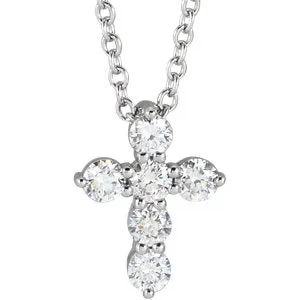 14K White 10.2x7.9 mm 1/4 CTW Diamond Cross 16-18" Necklace