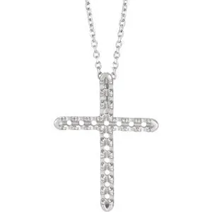 14K White 1/2 CTW Diamond French-Set Cross Necklace