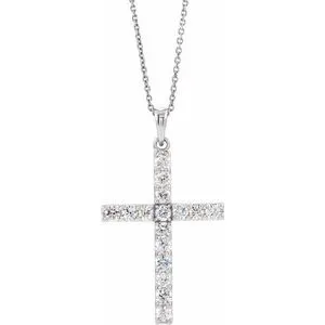 14K White 1/5 CTW Diamond Cross 18" Necklace