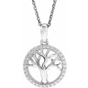 14K White 1/5 CTW Diamond Tree of Life 16-18" Necklace