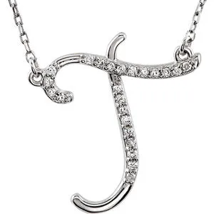 14K White 1/8 CTW Diamond Initial T 17" Necklace