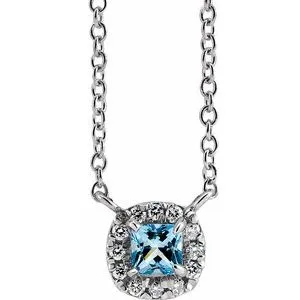 14K White 4x4 mm Square Aquamarine & .05 CTW Diamond 18" Necklace