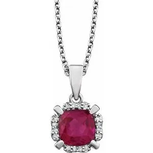 14K White Created Ruby & .05 CTW Diamond 18" Necklace