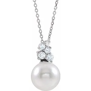 14K White Freshwater Cultured Pearl & 1/4 CTW Diamond 16-18" Necklace