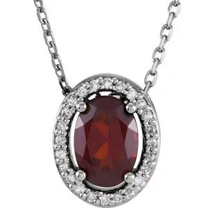 14K White Mozambique Garnet & .05 CTW Diamond 16" Necklace
