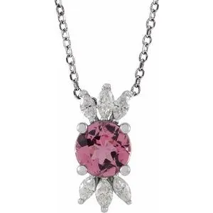 14K White Pink Tourmaline & 1/4 CTW Diamond 16-18" Necklace