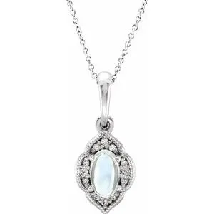 14K White Rainbow Moonstone & .03 CTW Diamond Clover 16-18" Necklace