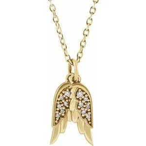 14K Yellow .03 CTW Diamond Angel Wings 16-18" Necklace