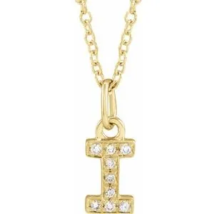 14K Yellow .03 CTW Natural Diamond Petite Initial I 16-18" Necklace