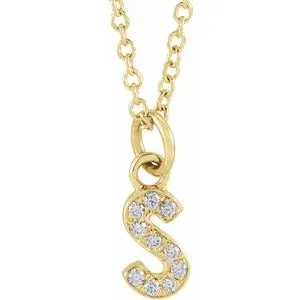 14K Yellow .04 CTW Natural Diamond Petite Initial S 16-18" Necklace