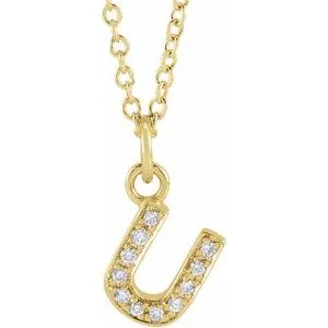 14K Yellow .04 CTW Natural Diamond Petite Initial U 16-18" Necklace