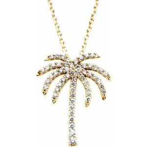 14K Yellow 1/4 CTW Diamond Palm Tree 16" Necklace
