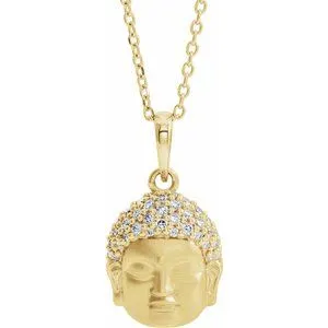 14K Yellow 1/8 CTW Diamond Buddha 16-18" Necklace