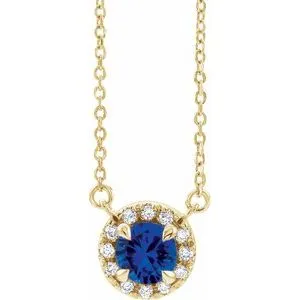 14K Yellow 3.5 mm Natural Blue Sapphire & .03 CTW Natural Diamond 18" Necklace
