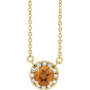 14K Yellow 3.5 mm Natural Citrine & .03 CTW Natural Diamond 16" Necklace