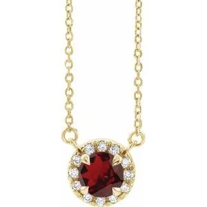 14K Yellow 4.5 mm Natural Mozambique Garnet & .05 CTW Natural Diamond 16" Necklace