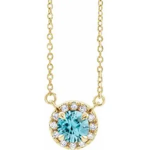 14K Yellow 5 mm Natural Blue Zircon & 1/10 CTW Natural Diamond 18" Necklace