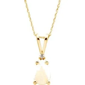 14K Yellow 9x6 mm Pear Opal & .02 CT Diamond 18" Necklace