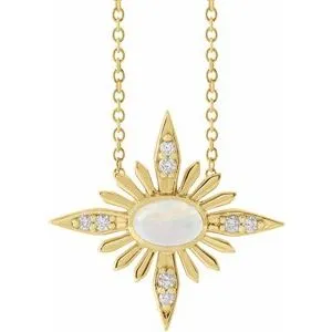 14K Yellow Ethiopian Opal & .08 CTW Diamond Celestial 16-18" Necklace