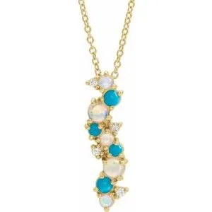 14K Yellow Ethiopian Opal Turquoise & .03 CTW Diamond 16-18" Necklace